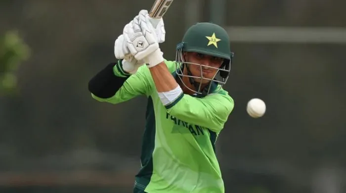 Usman Khan, Pakistan U-19 Batter playing a shot versus Scotland
