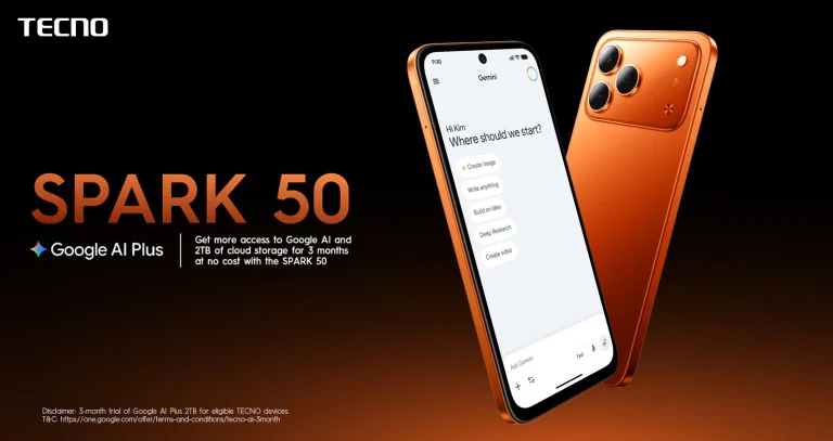 TECNO SPARK 50 smartphone with Google AI Plus and 2TB cloud storage offer for eligible users